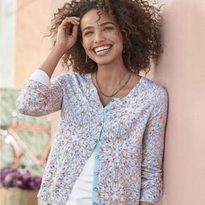 Sundance Evening Light Cardigan Kaleidoscope 100% Cotton Sweater Size S